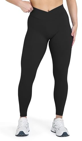 Sogetdo Crossover Butt Lifting Leggings for Women Tummy Control Buttery Soft Workout Gym Yoga Pants S825-Black-L