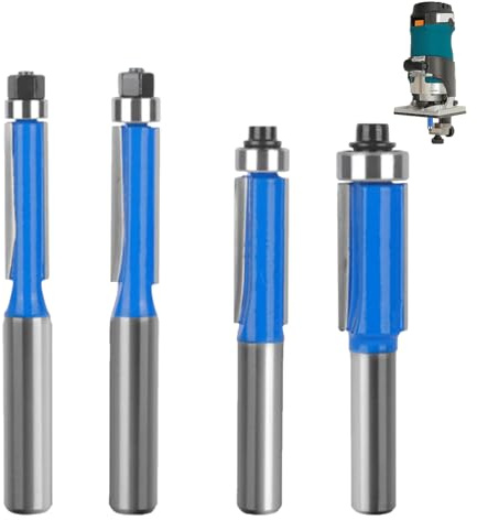 BOULESENM 4 Pcs Fraise Defonceuse 8mm,Fraise pour Affleurer,Per Menuiserie Bricolage de Coupe Garniture Affleurante,Fraise a Copier,Diamètre de coupe: 1/4, 5/16, 3/8, 1/2,Per Menuiserie Bricolage