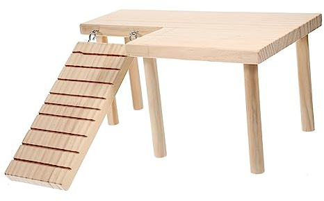Kisangel Escalera para Hámster y Chinchilla de Madera Natural Pequeña, Plataforma Doble para Jaula, Juguete para Ejercicio y Entretenimiento de Mascots Pequeñas, Suministros para Roedores