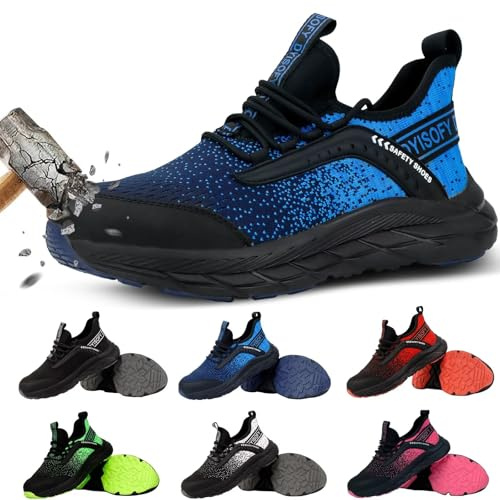 DYISOFY Zapatos Seguridad Hombre Mujer Ligeros Zapatillas Trabajo, Azul, 46