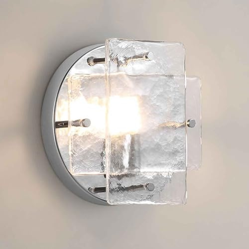 GWJKG Nordic Glacier Glass Wall Hardwired Chrome Fixture with Clear Crystal for Bedroom, Living Room, Stairway, and Doorway - Elegant Wall-Mounted Lamp
