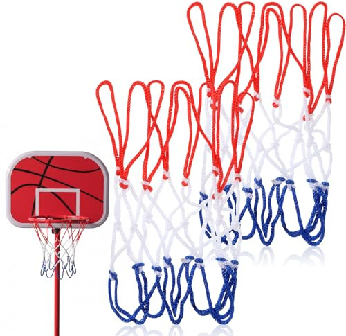 2 piccole reti da basket, rete di ricambio per pallacanestro, 8 passanti, mini rete per la sostituzione di reti in interni ed esterni, tessitura a tre colori