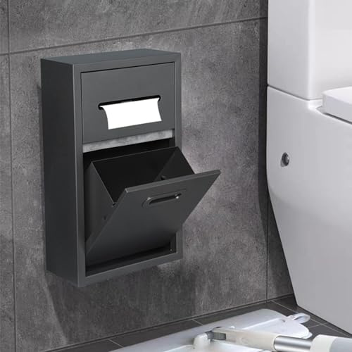 Wall-Mounted Stainless Steel for Bedroom, No-Drill Easy Install, Movable Design, Bathroom Side Bin (Black, 26 x 50 cm) - Space-Saving nizer