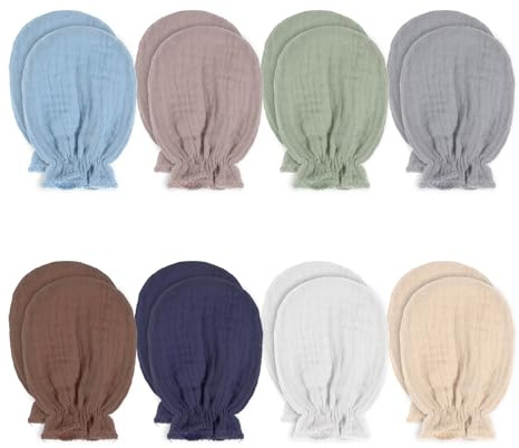 Hpmjz 8 Pairs Newborn Baby Muslin Mittens No Scratch Elastic Wrist Gloves Newborn Infant Toddler Mittens Soft Breathable Cotton Gloves Must Haves Essentials for 0-6 Months Baby Boys Girls