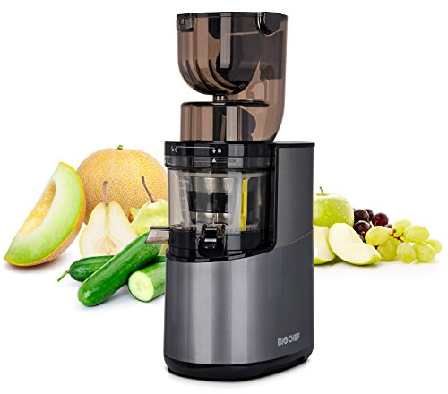 Bio Chef Atlas Whole Slow Juicer Pro – Extractor de zumos, 350W, 40 RPM, Licuadora Prensado en Frío. Garantía de por Vida en el Motor. (Plata)