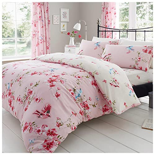 GC GAVENO CAVAILIA Flower Duvet Cover Double - Blossom Bedding Set With Pillowcase - Polycotton Fabric- Pink