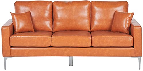 Canapé 3 Places en Cuir PU Marron avec pieds Argentés Design Intemporel et Élégant pour Salon Moderne Beliani