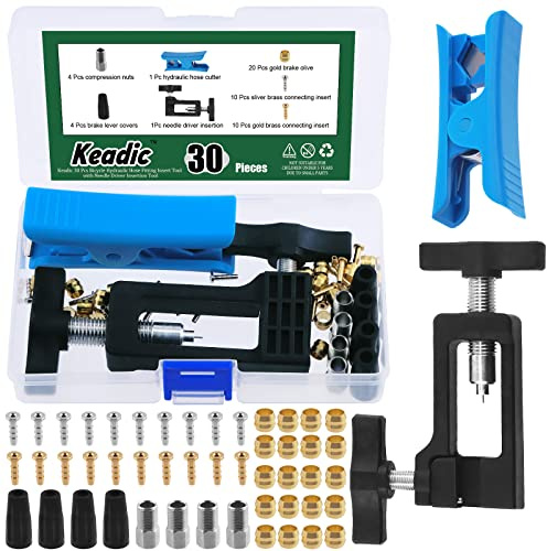 Keadic Lot de 50 pièces de rechange pour tuyau hydraulique de vélo avec outil d'insertion de tournevis, cache-levier, olive de frein et laiton pour vélo BH90/BH59