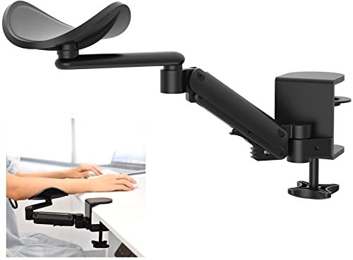 JOY worker Justerbart armstöd med klämma för skrivbord, ergonomisk 360° roterande armbågskudde dyna med 5-nivåers höjd, ovanför skrivbordet, förlängningsplattform, armstöd för vänster/höger hand, svart