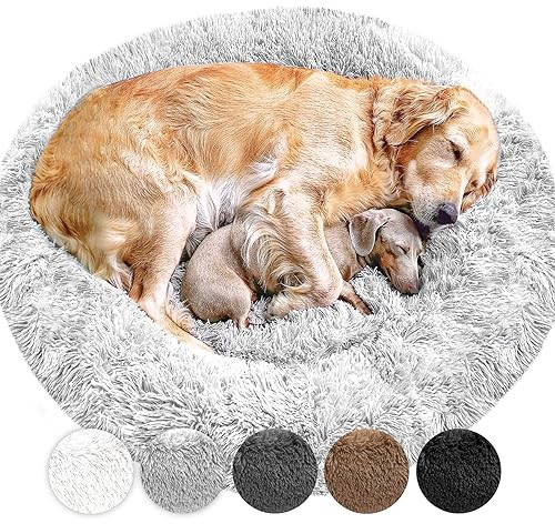 Wahre Tierliebe Hundebett Donut - Das Original - waschbar [M, 80cm, dunkelgrau] Hundekissen, Hundekorb, Flauschiges Hundebett für große, mittelgroße & kleine Hunde