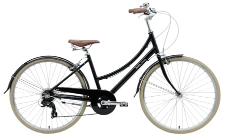 Bobbin Brownie 7 Speed Gear Adult Bike Mens/Ladies Bicycle 700c 29 Inch Wheel Dutch Style City Boys and Girls Bike with Alloy Frame (M/L, Black)