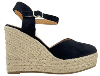 MODELISA - Sandalia Alpargata Cuña Plataforma Para Vestir Hebilla Pulsera Tobillo Mujer (Negro, 36)