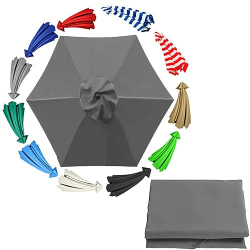 QSPNVFB 6 Costillas Parasol De Mercado Tela De Repuesto, Protección UV Sombrilla De Patio Toldo De Repuesto, Cubierta De Repuesto para Paraguas Café Mesa(Grey,3-m(10ft))