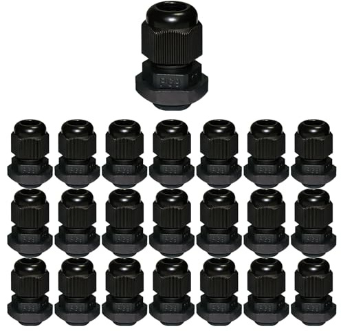 22 Pcs Adjustable Cable Glands, IP68 Waterproof Adjustable Cable Connectors PG9 Plastic Nylon Cable Connectors Gland Joints Locknut Stuffing Glands Black