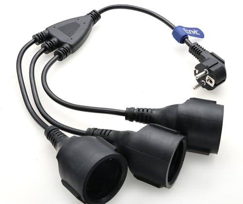Eonvic Euro Schuko Plug to 3 x Europe Schuko Socket 250V 16A Adapter Y Splitter Power Cable for Laptop Small Household Appliances