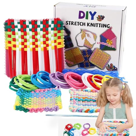 Weaving Loop Kit, Crafts Loops Potholders, 8.46x7.87x2.36 Inches Interactive Art Craft Supplies, 8 Rainbow Colors, Ideal for Kids 3+ Years, Loop Rainbows Color Kid