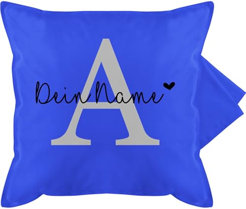 Kissenbezug - Initialen - Buchstabe Name anpassbar Herzchen I Geschenk Anfangsbuchstabe mit Name - 50 x 50 cm - Blau - buchstabenkissen a namenskissen Buchstaben anfangsbuchstaben kuschelkissen