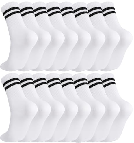 Zuimei 8 Pairs Striped Crew Socks for Men Women,Athletic Socks Sports Socks | Mens Sports Socks Soft White Black Sports Socks for Work School Casual Walking