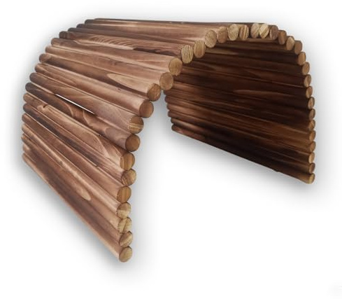 kathson Wooden Rabbit Hideout with Tunnel,Extra Large Bunny Bridge Guinea Pig Wood Ladder Flexible Hamster Ramp Small Animal Climbing Toys for Ferret Hedgehog Chinchillas and Other Rodents