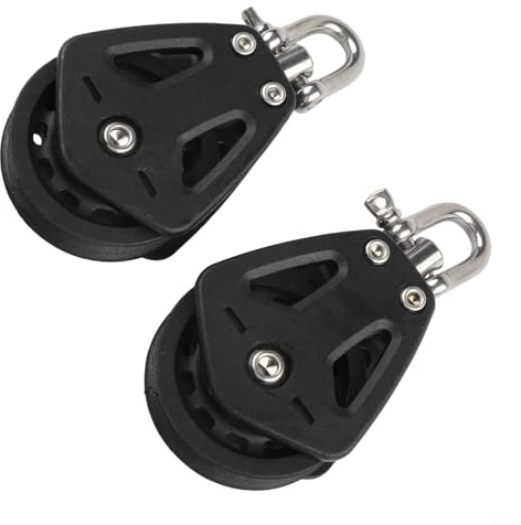 Coppia di 2 bozzelli singoli in nylon resistente con griglia girevole, progettati per applicazioni marine e sartiame per barche a vela, supporta linee con diametro fino a 10 mm e carico 460 kg