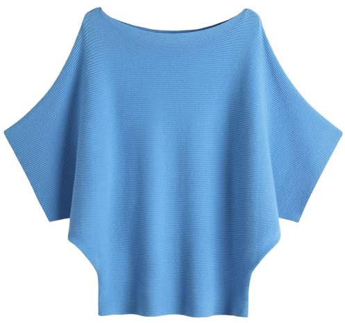 SUNSESS Batwing Sleeve Jumper for Women Boat Neck Knit Pullover Sweaters