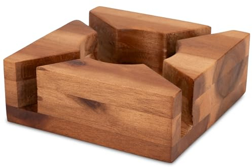Decorasian Holz Stövchen – Teestövchen aus Akazienholz - Teewärmer für Teekannen, quadratisch 15 × 15 × 5,5 cm, Teelicht Stövchen aus Naturholz, Kaffee warmhalten