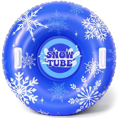 Snow Tube 36 Inflatable Snow Sled for Adult Thickened Heavy Duty Hard Bottom Sleds with Handles Outdoor Winter Toys for Outdoor Sledding Sports Gift Supplies (Blue Snowflake)