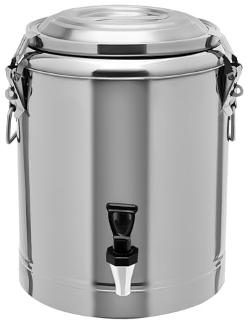Tagtuell Contenitore per il trasporto isotermico in acciaio inox da 20 l, con rubinetto e coperchio, per feste, bar, hotel, ristoranti, grande capacità