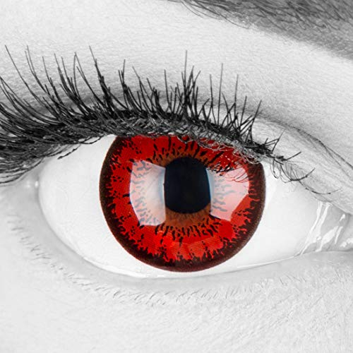 Meralens Lenti a Contatto Colorate Lupo Rossa rosse Flower Lenses - con porta lenti a contatto - lentes ideali per Costume Manga Anime Halloween Vampiro – Durata 1 Anno - 1 Coppia senza correzione