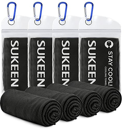 Sukeen Paquete de 4 Toallas de Enfriamiento (40 x 12 Pulgadas), Toalla de Hielo, Suave y Transpirable, Microfibra para Yoga, Deportes, Correr, Gimnasio, Entrenamiento, Camping