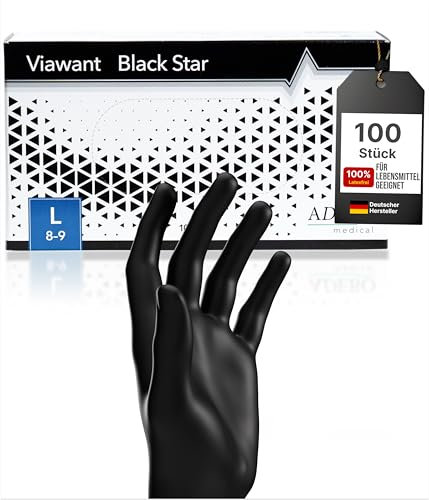 Einweghandschuhe 100 Stück | L | Nitrilhandschuhe Schwarz | Puderfreie, latexfreie Einmalhandschuhe | Reißfest & feinfühlig | EN 455 & EN 374 | Gr. XS, S, M, L, XL