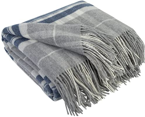 LYHome Plaid Cashmere con Lana Merinos - Coperta Invernale, Copriletto per Letto Divano, Singolo Matrimoniale Mezza Stagione, Coperte Pura Morbida 140 x 200 cm Grigio - Blu Scuro - Bianco Tartan