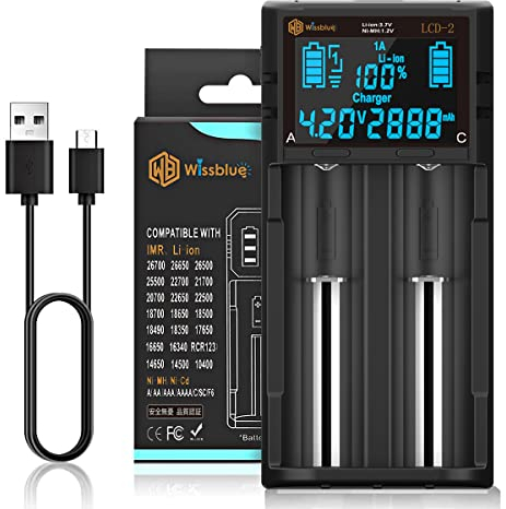 LCD-2 AA 18650 Akkuladegerät 3,7 V 1,2 V, LCD-Bildschirm kann die Kapazität anzeigen, 2 A Schnellladegerät für Li-Ion-Akkus 26650 21700 18490 18350 17670 17500 16340 14500, RCR123A, NI-MH/NI-Cd AAA