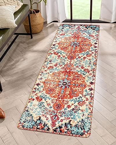 KIMODE Boho hallmatta 60 x 180 cm, halkfria mattor för sovrum maskintvättbar köksmatta mjuk vintage vardagsrumsmattor halkfri matta för sovrum, vardagsrum, kök, hall