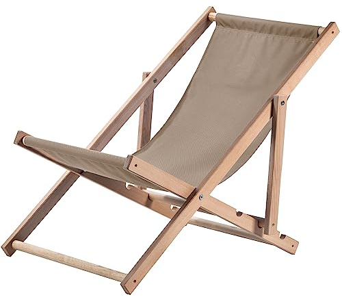 KADAX Solstol, strandstol av trä, solstol upp till 120 kg, fåtölj av bokträ, fällstolar, strandstol, hopfällbar stol för strand, solstol i trä (cappucino)