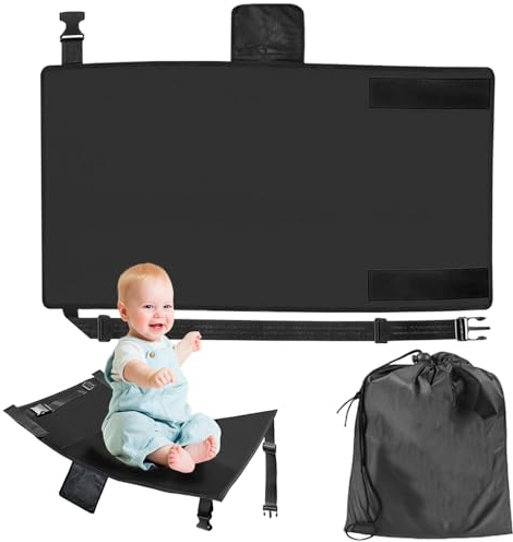 Fotpall för barn på flygplan: justerbar hängmatta med fotstöd, flygplansförlängning, 79 x 44 cm, sittdyna för resande barn, resesäng (svart)