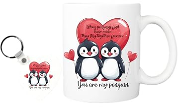 Tazza e portachiavi coordinati con scritta You are My Penguin Girlfriend Boyfriend, per lui o lei, idea regalo per San Valentino, compleanno, anniversario, Natale, 325 ml