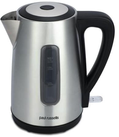 paul russells 1.7-litre 3000w electric kettle is made of stainless steel with 360-degree rotation, fast Boil, auto shut-off feature, removable water filter, UK plug, boil-dry protection, Energy Saving