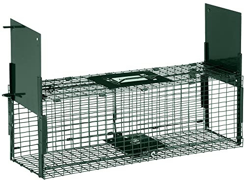 Outsunny Trampa para Animales Vivos 60x18x20 cm Jaula Trampa para Gatos con 2 Puertas Asa y Marco de Acero para Conejos Ardillas Hurones Verde