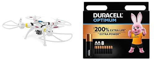 JAMARA 422014 Quadrocopter, weiß + Duracell Optimum Batterien AA, 8 Stück, bis zu 200% zusätzliche Lebensdauer oder extra Power