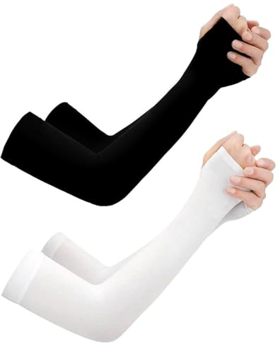2XK-NOV Manicotto Donna Manicotti Pallavolo - Maniche per Braccio da Gioco, Antiscivolo Manicotti Braccia di Alta Qualità per Uomo Donne, UV Protezione UPF50+, 2 paia (Stile pollice nero + bianco)