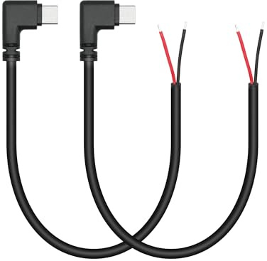 Câble d'alimentation USB-C à 2 broches, 10 pouces, 90 degrés, 20 AWG 5 V pour appareils de type C - Rechange de réparation DIY