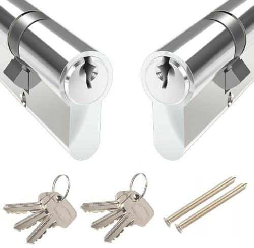 Keyed Alike Euro Cylinder Locks Pair - 2 x Barrel Locks with 6 Matching Keys (50/50)
