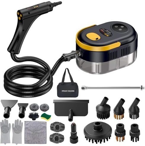 Steam Cleaner with Adjustable Handle High Temperature High Pressure Steam Cleaner with 15 Accessories Portable Steamer for Home Furniture Kitchen Bathroom Grout and Tile (Black)