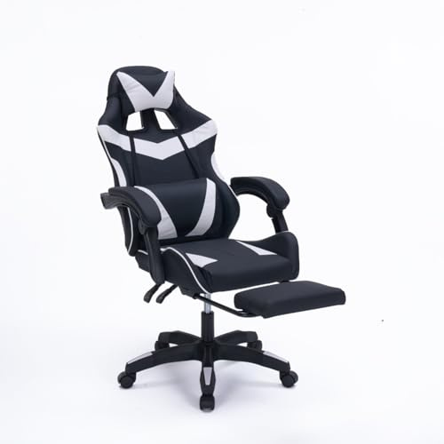 CONCEPT USINE | Chaise de Bureau Gaming Ergonomique ALTAIR Noir/Blanc | Dossier Inclinable 135° | Repose-Pied Déployable | Hauteur Réglable | Coussins Lombaires et Tête | Assise Confort Haute Densité