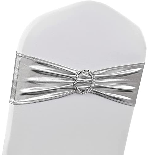 Bandas elásticas para sillas de elastano plateado con hebilla deslizante, lazos elásticos universales para bodas, fiestas, ceremonias y banquetes, paquete de 100 bandas elásticas para fundas de sillas