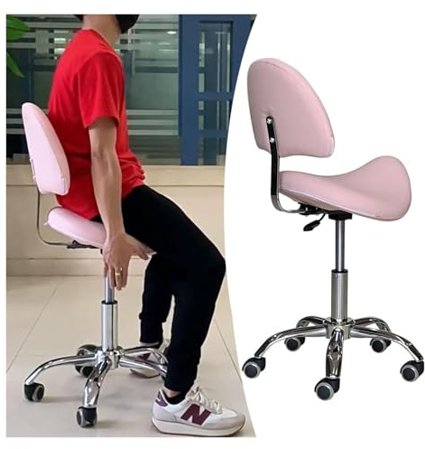 FXLUHAY Silla de Montar Rosa con Respaldo, Taburete Ajustable con Asiento de Silla de Montar, Silla giratoria elevable for salón Dental, consultorio, Belleza y Laboratorio.