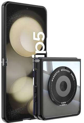 Asuwish Handyhülle für Samsung Galaxy Z Flip 5 5G Hülle Kompatibel mit MagSafe Folie Schutzfolie und Magnetisch Ring Ständer ZFlip5 Z5 ZFlip Flip5 Slim Durchsichtig Handy Hüllen Schutzhülle Schwarz