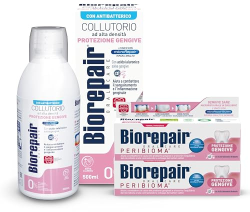 Biorepair, Kit Oral Care Protezione Gengive, Contiene Dentifricio PERIBIOMA Protezione Gengive, 2x75ml, Collutorio Alta Densità Protezione Gengive, 500ml, Con MicroRepair e Probiotici