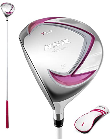 Golf Club Left Hand Children's No.1/No.5 Driver Hybrid Iron Wood LH Coach Teach Junior Boys and Girls Fairway Wood with Headcover (Left,#1(9-12Y),Pink)